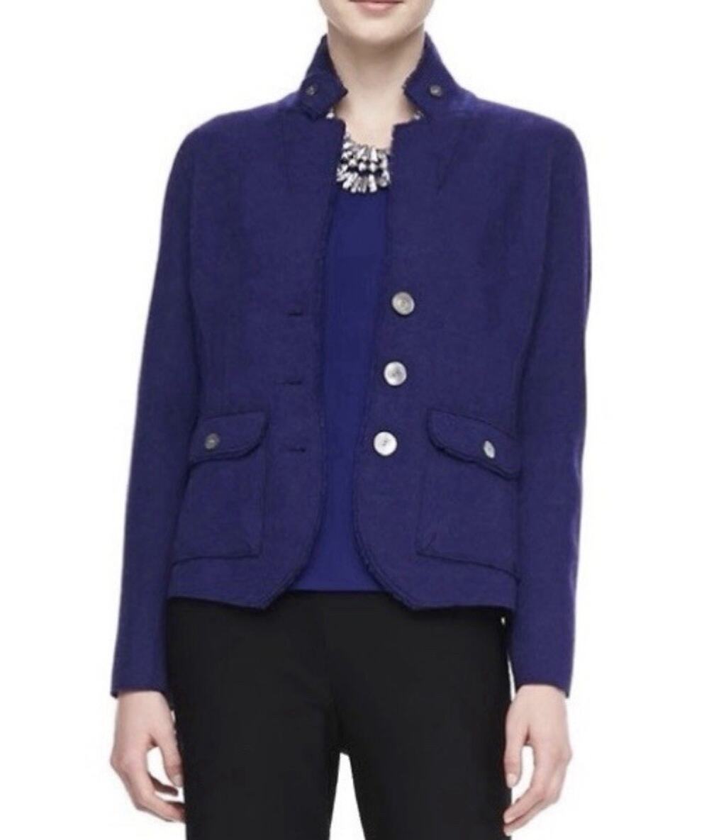 Eileen Fisher Midnight Blue Blazer, Merino Wool,  Size PL, Cropped, Quiet Luxury